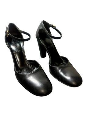 BALLY Black Leather Ankle-Strap Pumps